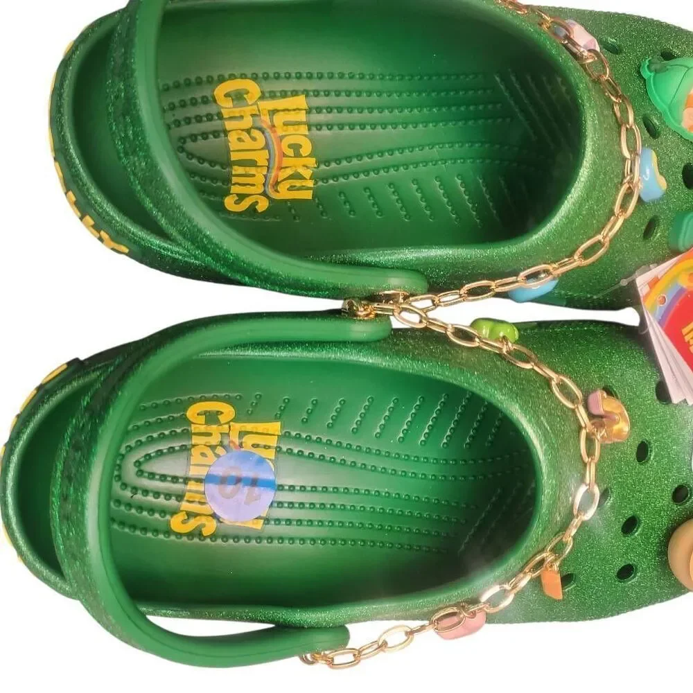 CROCS Lucky Charms Glitter Green With Tons Of Jibbitz BRAND NEW! Size W 10, M 1
